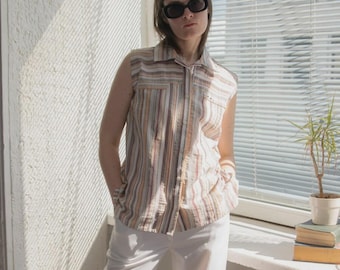 Vintage Bohemian Multicolour Striped Vest Style Top