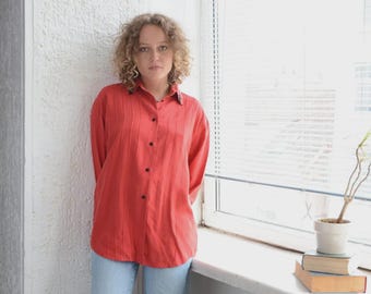 Vintage Bohemian Red Silk Blouse