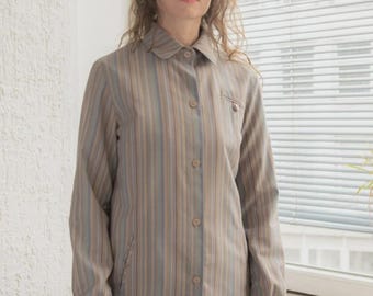 Auténtica chaqueta vintage de los años 70 de mezcla de lana a rayas marrones.