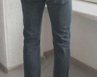 Vintage Black Navy Straight Leg Jeans | Classic 100% Cotton Denim | W33 L30 Men’s Retro Jeans | Minimalist Dark Wash Trousers