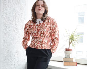 Vintage 70's Bohemian Floral Print Puff Sleeved Blouse