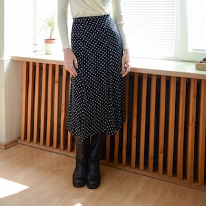Vintage Black Polka Dot Midi High Waisted Skirt