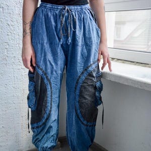 Vintage Blue/Black Acid Washed Cotton Indian Trousers