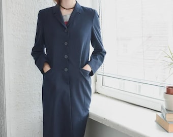 Vintage Minimalist Navy Blue Thin Coat