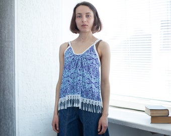 Vintage 80's Patterned Blue/Purple Top