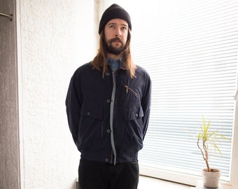 Vintage 's Navy Bomber Jacket Etsy Canada