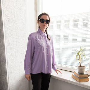 Vintage 80&#39;s Lilac Pearl Beaded Shirt