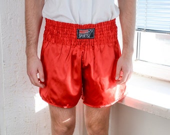 Vintage Red Satin Boxing Shorts