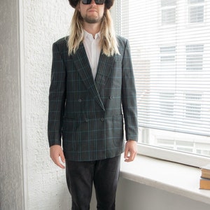 Vintage 80's Blue Checked Suit Jacket