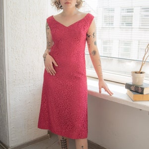 Vintage 80&#39;s Pink Lace Midi Dress