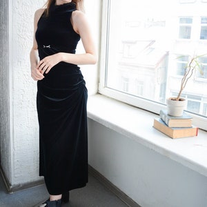 Vintage 70&#39;s Black Velvet Maxi High Faux Fur Collar GIORGIO SANT ANGELO Dress