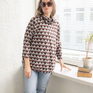 Vintage 80&#39;s Grey/Brown Patterned Top