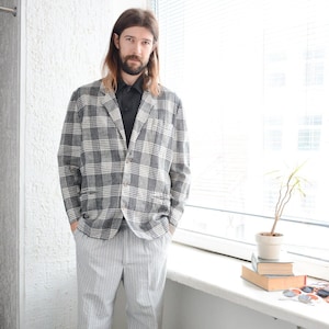 Vintage 80&#39;s Grey/Black Plaid Blazer