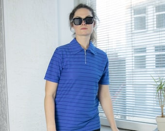 Vintage 80's Blue Textured Short Sleeved Polo Shirt