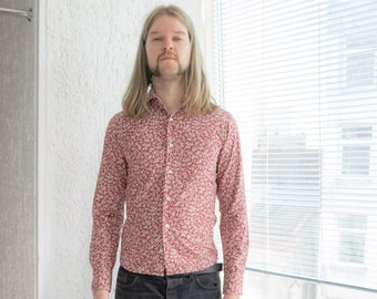 Vintage 80's Maroon/White Patterned Cotton Shirt