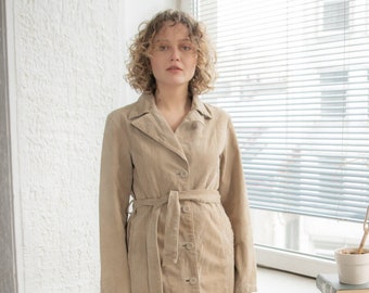 Vintage 80's Beige Suede Belted Coat