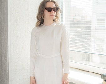 Vintage 70's White Textured Long Sleeved Maxi Wedding Dress