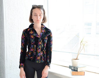 Vintage 60&#39;s Authentic Rare JEAN BOUQUIN Mayfair Black Velvet Embroidered Jacket
