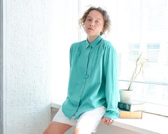 Vintage 70's Green Striped Blouse