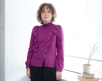 Vintage 70er Jahre Lila Rüschen Bluse