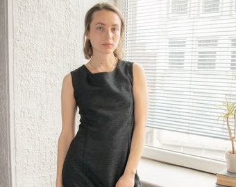Abito midi nero vintage anni '80 con texture
