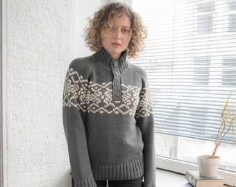 Vintage 80's Grey Knitted High Collar Jumper