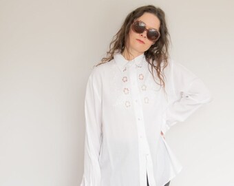 Vintage 80's White Embroidered Front Shirt