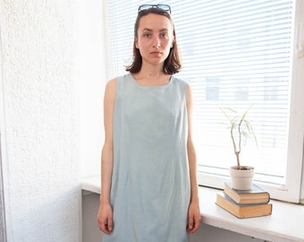 Vintage 80's Blue Linen Midi Dress