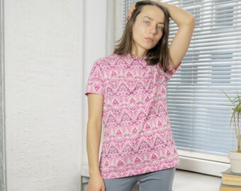 Vintage 70's Pink Patterned Bohemian Top