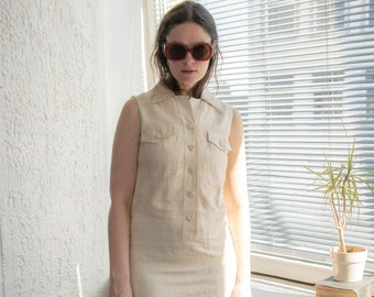 Vintage 70's Beige Textured Midi Dress