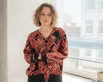 Vintage 80's Red/Black Abstract Print Bomber Jacket