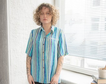 Chemise vintage 80's à rayures multicolores
