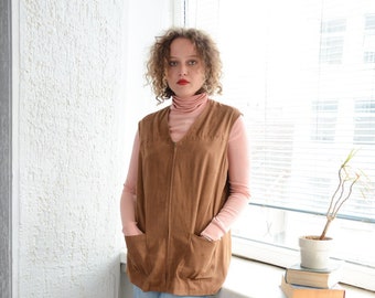 Vintage Brown Western Style Suede Looks Vest Top