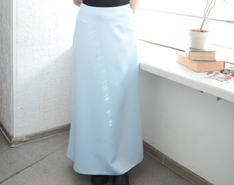 Vintage 80's Baby Blue Satin Maxi Skirt