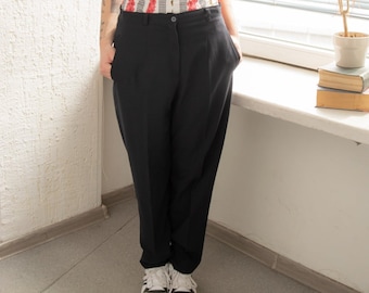 Vintage Black Trousers / 1980s Wool Pants / Streetwear / True