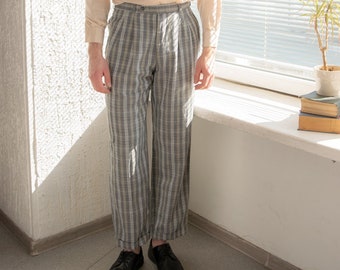 Vintage 80's Grey Hugo Boss Checked Trousers