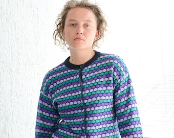 Vintage 80's Purple Patterned Cardigan