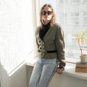 Vintage 80&#39;s Double Breasted Herringbone Wool Jacket