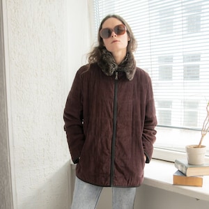 Vintage 80&#39;s Brown Corduroy Faux Collar Jacket