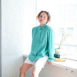 Vintage 70&#39;s Green Striped Blouse