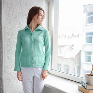 Vintage 70&#39;s Mint Wool PIERRE CARDIN Paris Cardigan