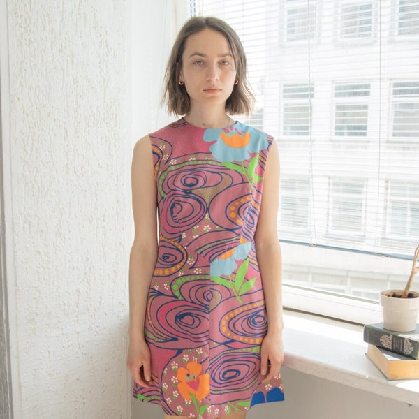Vintage 60's Multicolour Mini Abstract Print Dress