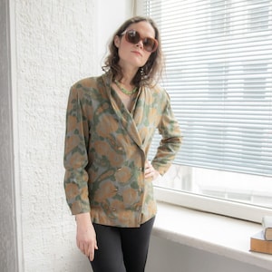 Vintage jaren 60 veelkleurige double-breasted blazer met bloemenprint