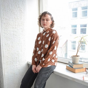 Vintage 80's Brown Polka Dot Shirt image 1