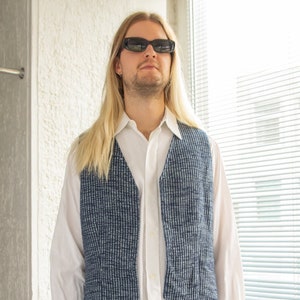 Vintage 80's Blue Textured Front Waistcoat