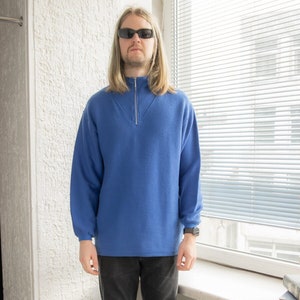 Vintage 80&#39;s Blue Cotton High Collar Jumper