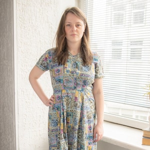 Vintage 70&#39;s Multicolour Patterned Midi Cotton Dress