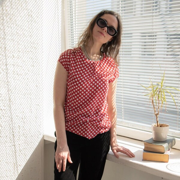 Vintage red polka dot tie up top
