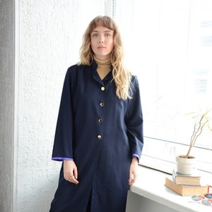 Vintage 70&#39;s Blue Thin Wool Coat