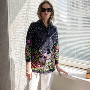 Vintage 70's Navy Flower Print/Polka Dot Jacket